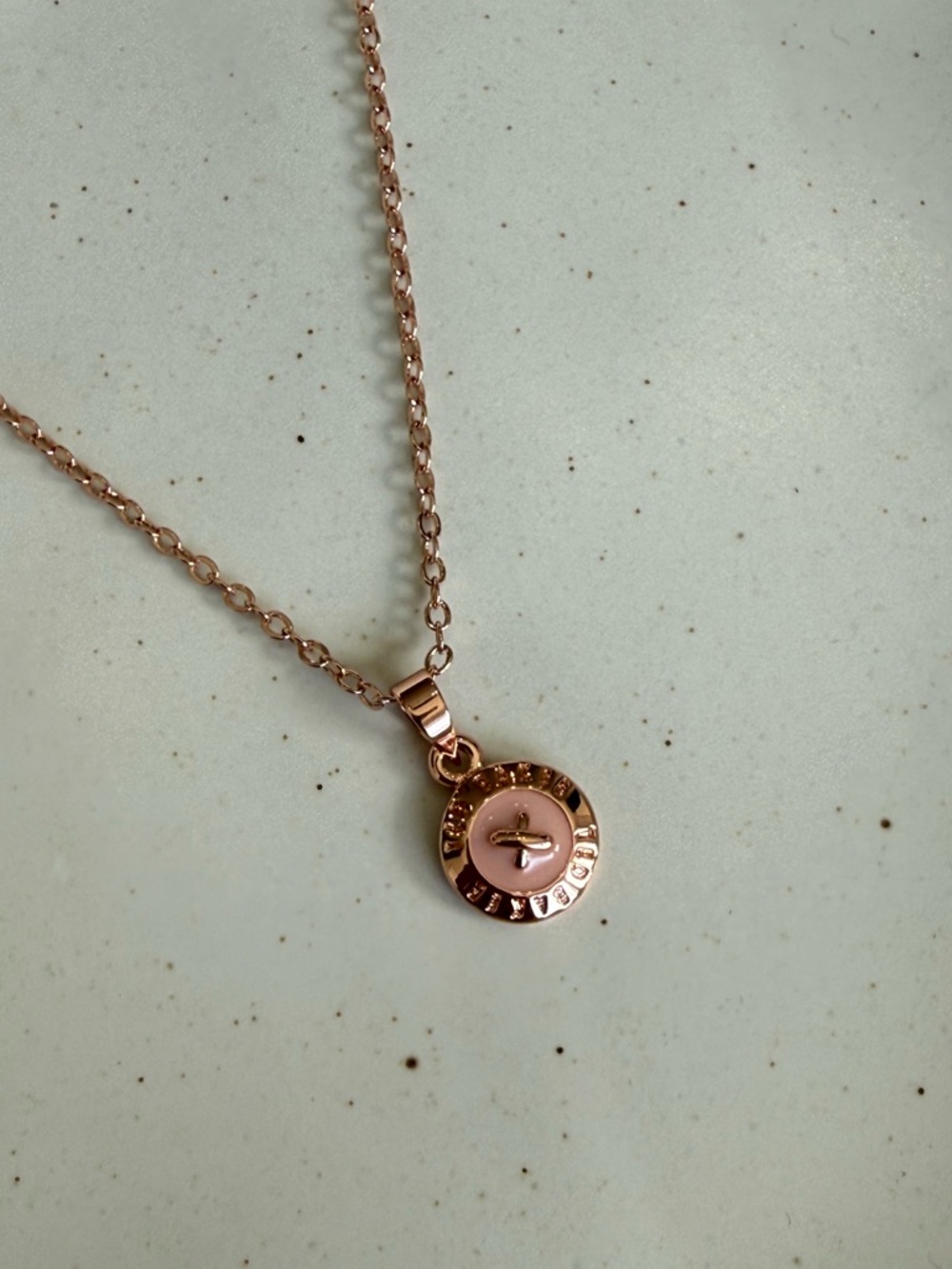 Ted Baker Elvina Enamel Baby Pink & Rose Gold Button Pendant Necklace NWOT